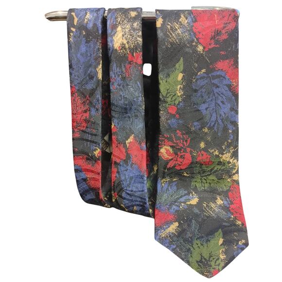 Essentia Men's 100% Silk OS Blue/Red/Green Abstract Tie - Picture 1 of 2